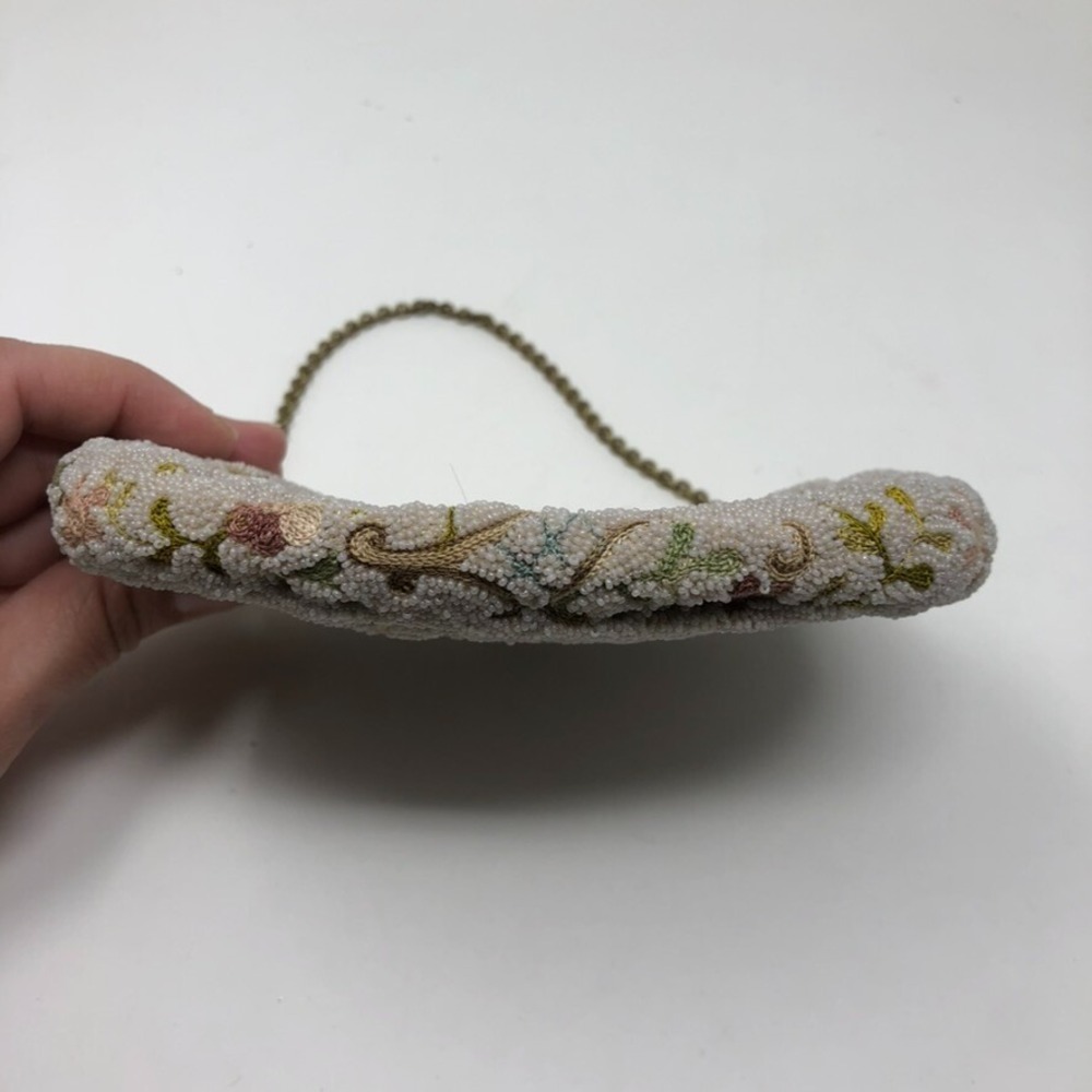 Vintage Beaded Clutch Handbag Mirror Set Small Floral Dainty Feminine Coquette - Picture 4 of 13